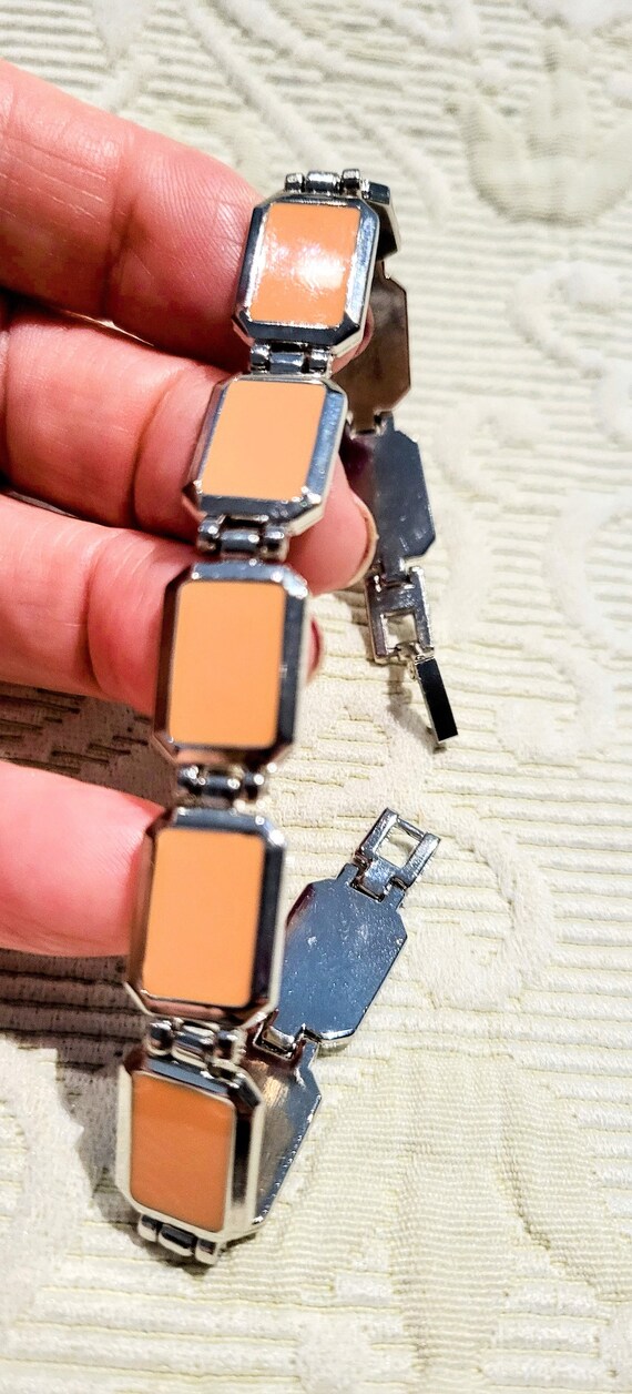 Vintage Silver-Tone Rectangular Links Bracelet wi… - image 2