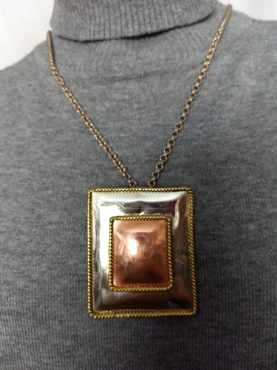 Huge Two Tons Pendant Brooch/Rectangular Modern S… - image 2