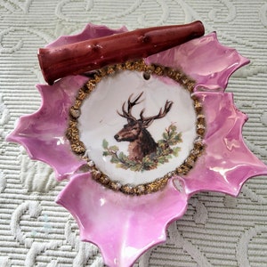 German Antique Porcelain Ashtray Collectible/Rare Fine GALLUBA & HOFFMAN Stamped/Hand Painted Deer 3D Cigarette Holder/Collectors Gift/No988