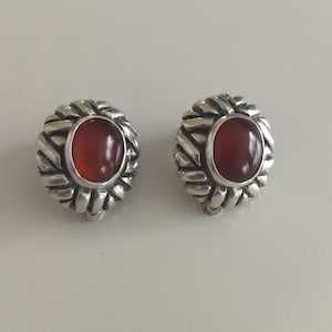 VTG 925 Silver Clip Earrings/Designer Style Clip Earrings/Agate Cabochon High End Earrings/ Classic Oval Silver Earrings/No.484