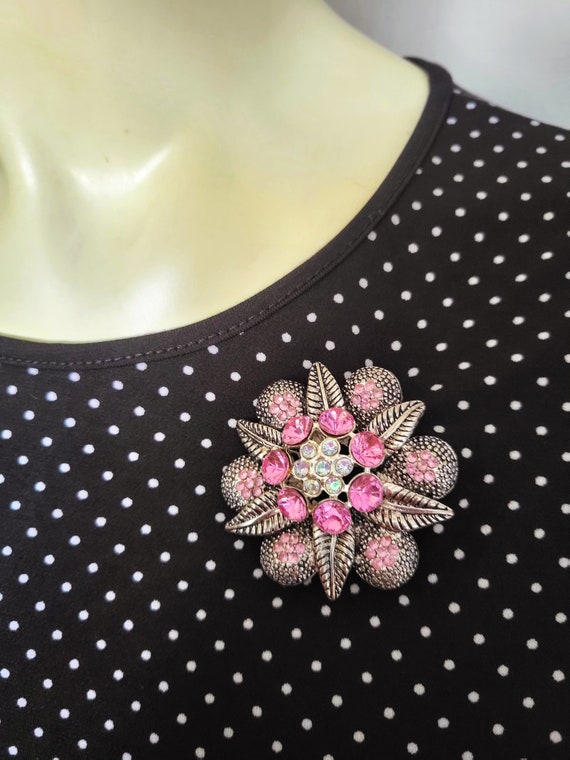 Pink Crystals Flower Brooch/Vintage Elegant Pink … - image 4