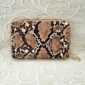 Cartera clásica de piel de serpiente sintética/Práctico Beige Marrón Cierre de cremallera Múltiples tarjetas Billetera Bolsillos con cremallera Cartera/Regalo para ella/Idea de regalo/No.736