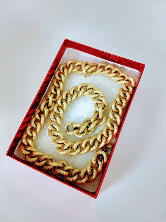 Huge Gold Plated Chain Necklace/Snake Texture Lin… - image 2