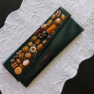 Monedero de embrague de sobre único/negro decoración de arte raro plano largo imán cierre declaración fiesta elegante único brillo embrague/idea de regalo/No069