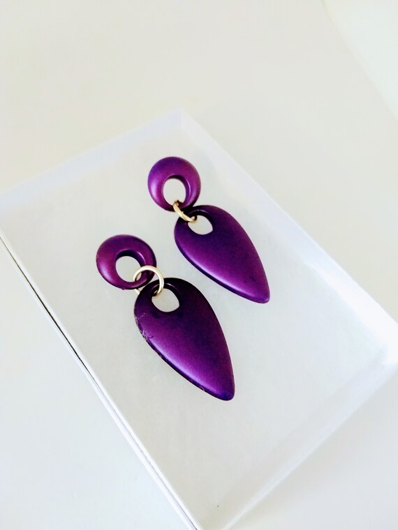 Huge Purple Dangle Earrings/Round Teardrop Caboch… - image 6
