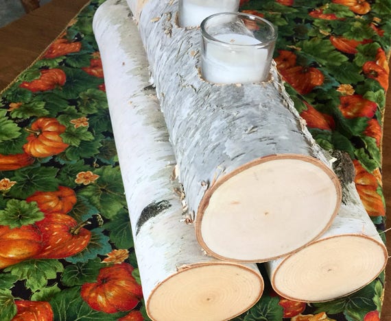 Birch Fireplace Log Candle Holder Etsy