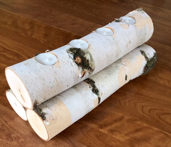 Birch Fireplace Log Candle Holder Etsy