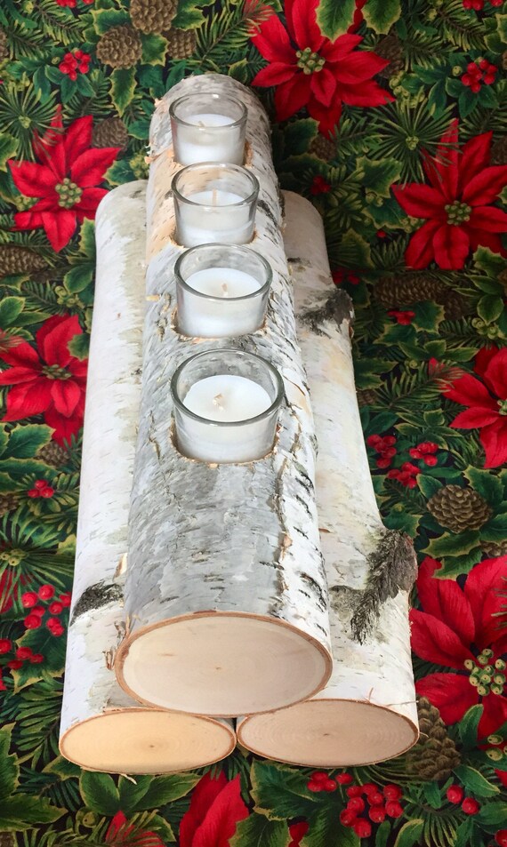 Birch Fireplace Log Candle Holder Etsy