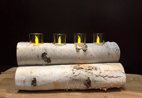 Birch Fireplace Log Candle Holder Etsy