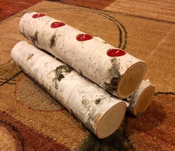 Birch Fireplace Log Candle Holder Etsy
