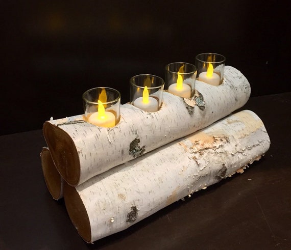Birch Fireplace Log Candle Holder Etsy