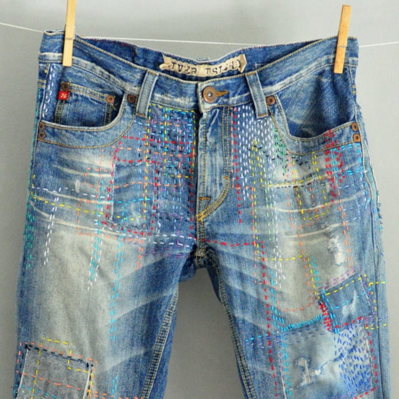 Boys Embroidered Faded Jeans main image 1