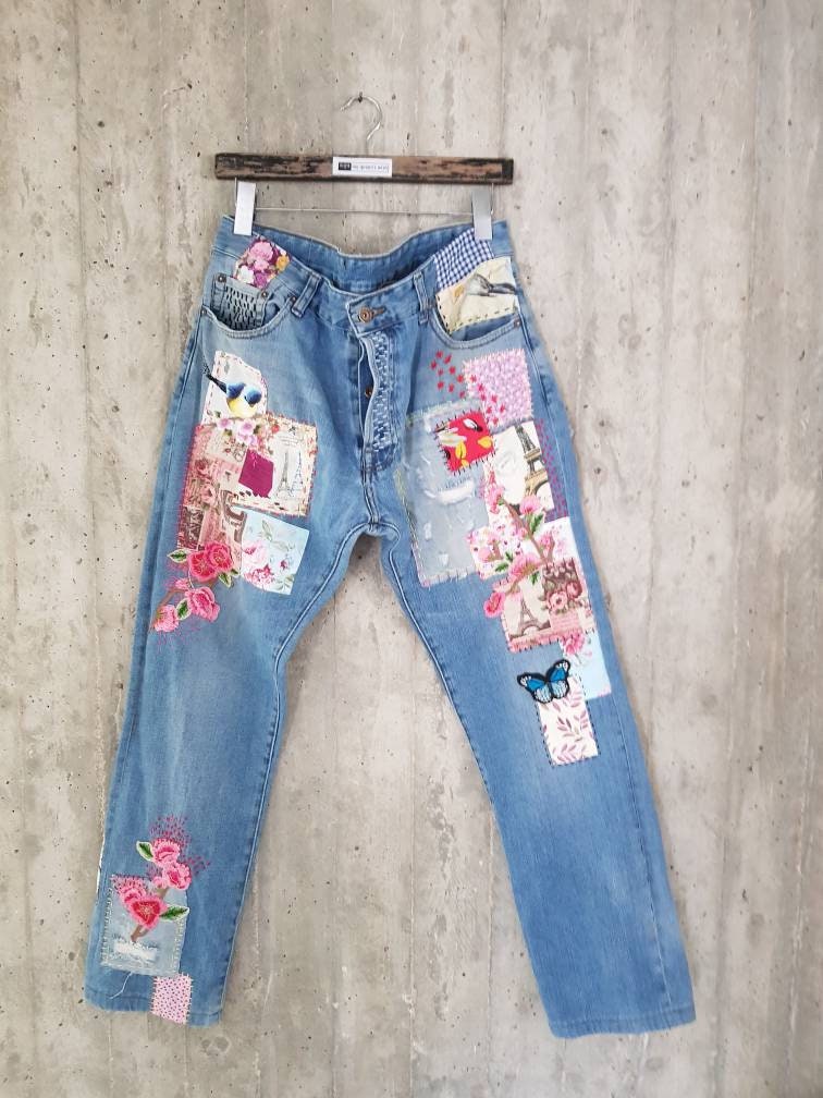 Vintage Jean's embroidery jeans All SIZES | Etsy