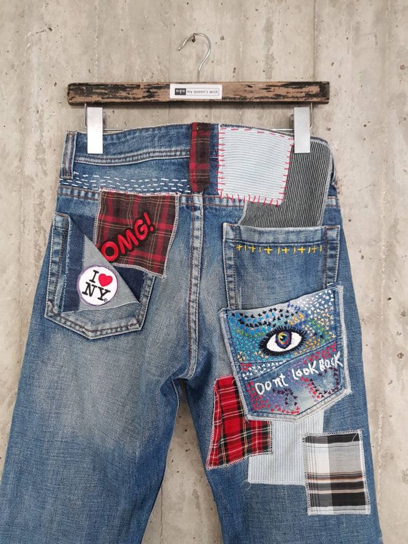Patched Denim / Patched Jeans / Reworked Vintage Jeans With - Etsy Canada