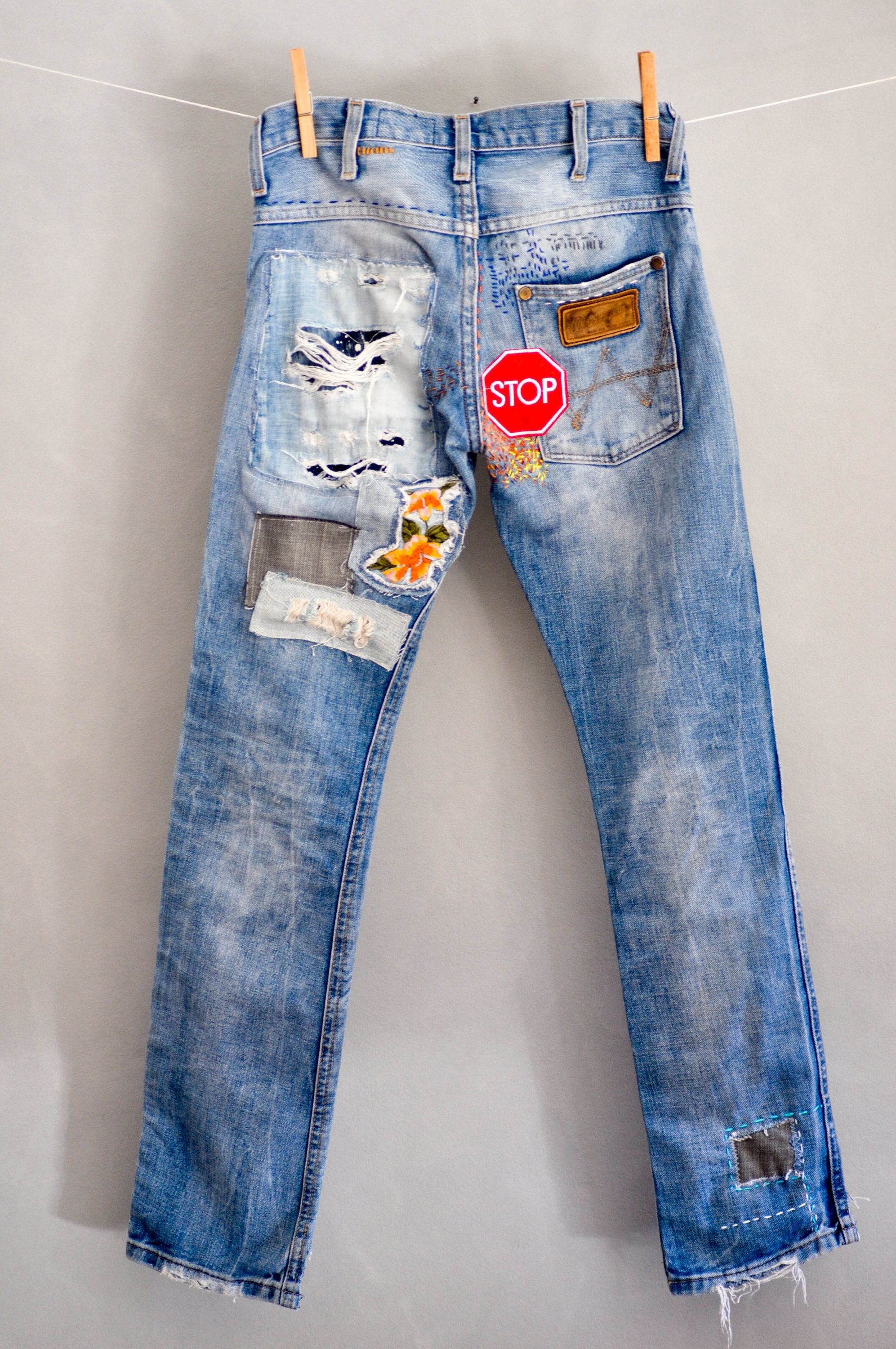 Vanilla Star Blue Jean Patch Flared Denim Jeans/15 