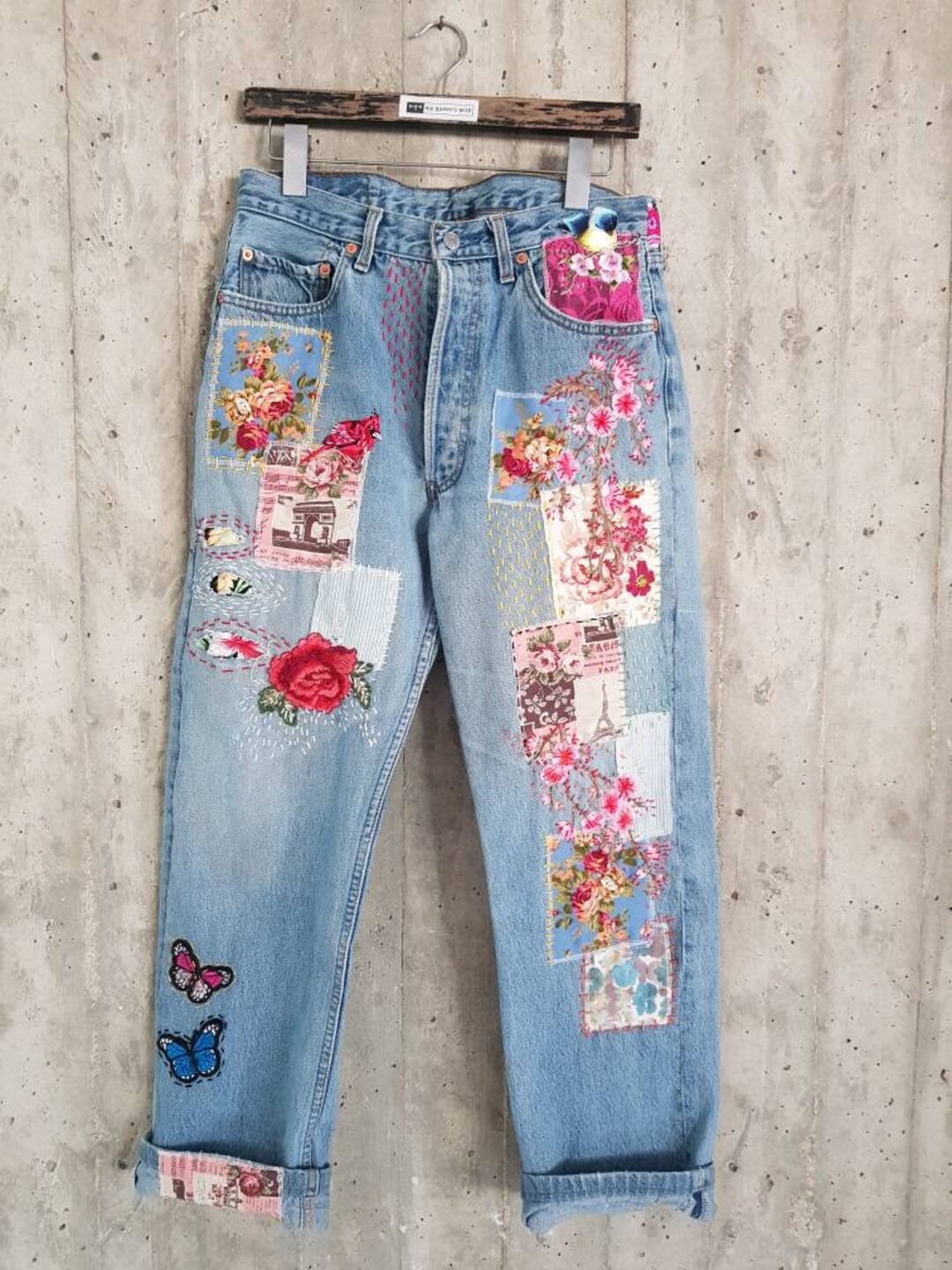 Patched Denim / Patched Jeans / Reworked Vintage Jeans With - Etsy Israel