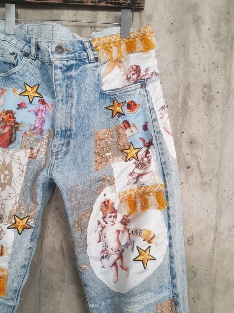 Reworked Vintage Levi's Jeans With Patches / Redone Denim - Etsy Israel