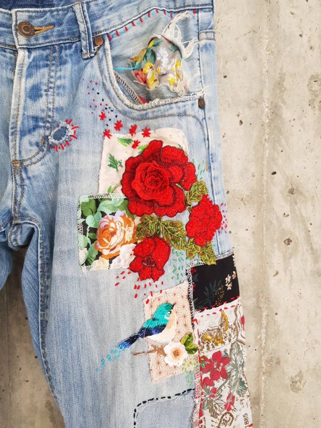 Patched Denim / Patched Jeans / Reworked Vintage Jeans With Patches ...