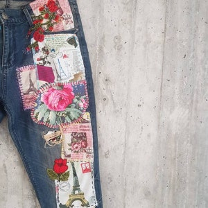 Hand Made Patched Denim Embowered Slime Jeans / Reworked Patched ...