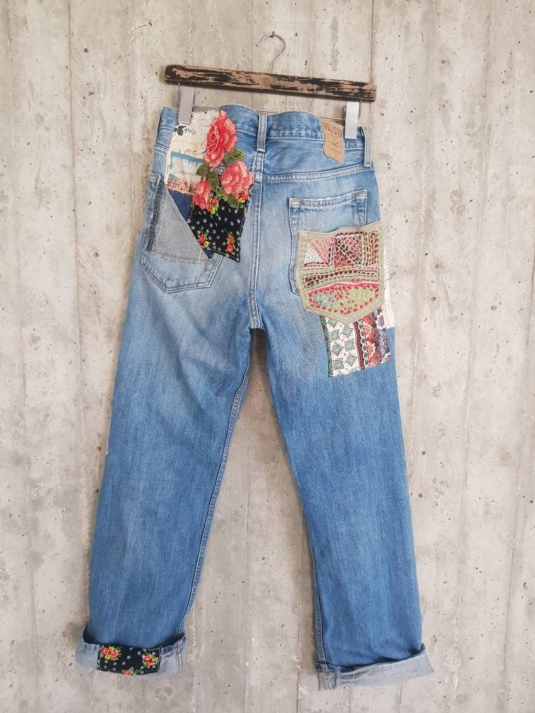 Patched Denim / Patched Jeans / Reworked Vintage Jeans With - Etsy ...