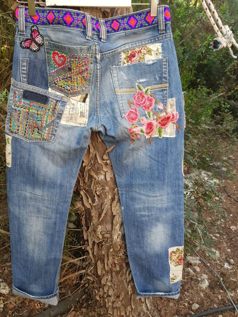 Patched Denim / Patched Jeans / Reworked Vintage Jeans With - Etsy