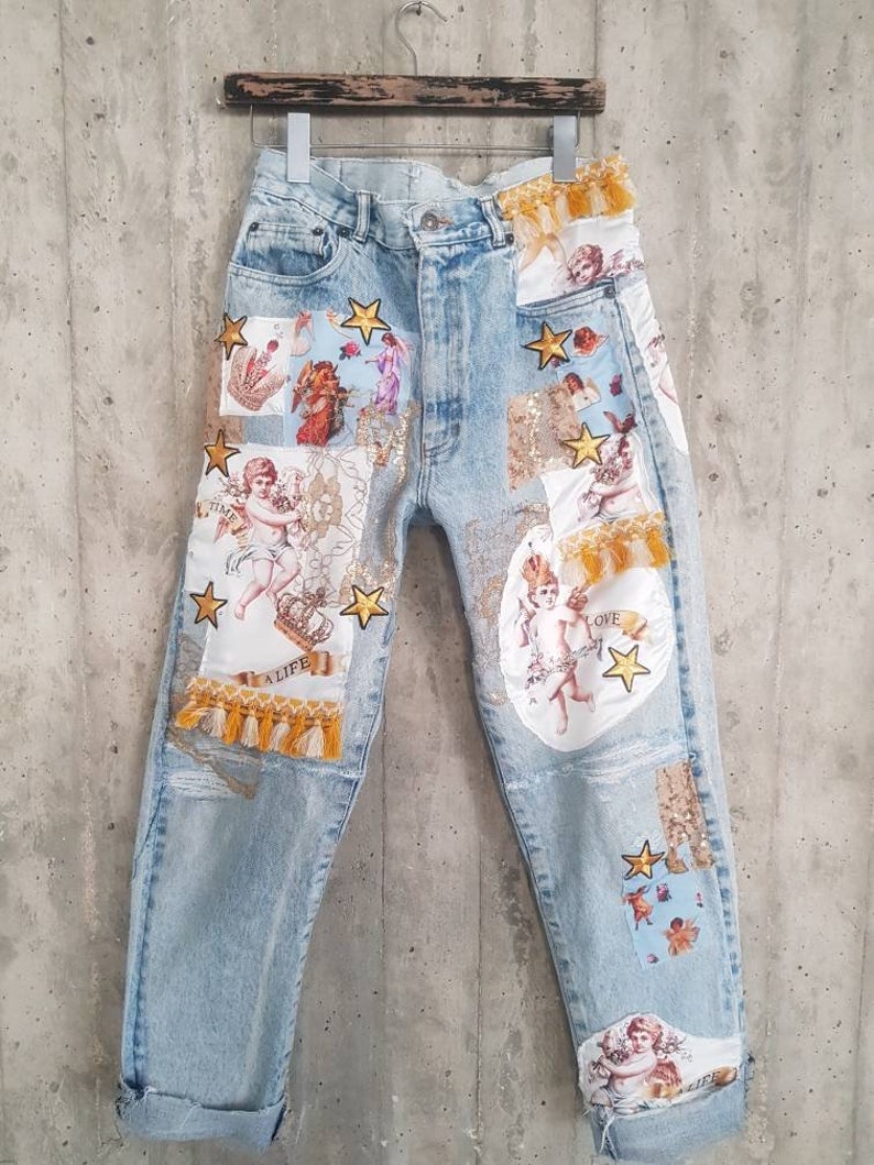 Reworked Vintage Levi's Jeans With Patches / Redone Denim - Etsy Israel