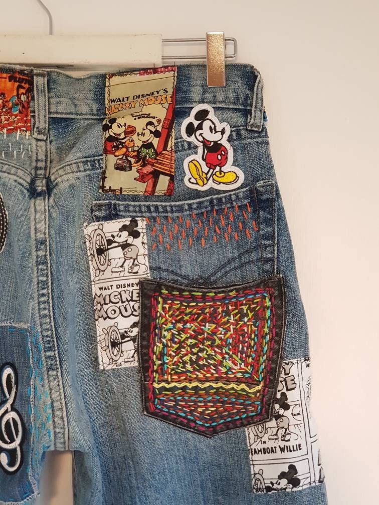 Mickey mouse JeansVintage apcycled Jean'slee | Etsy