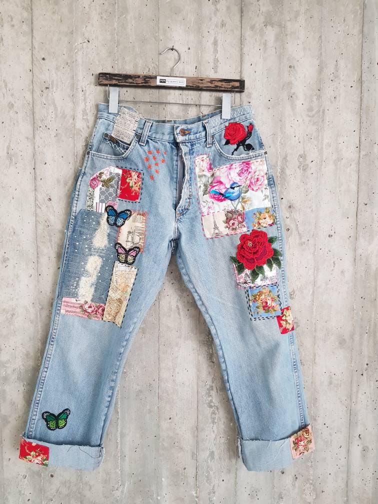 How to Customise your Jeans with a Vintage-Patch Iron on Patching Decor Kit  – Vintage Patch