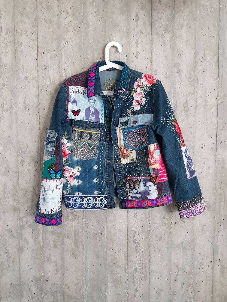 Prida Kahlo Hand Painted Denim Jacketpainted | Etsy