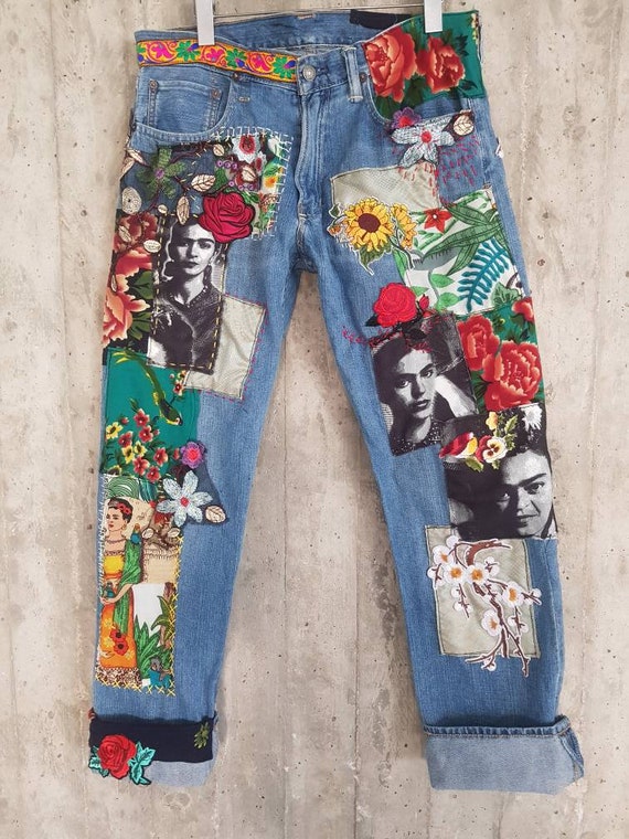 recinto Falsedad paso Frida kahlo Distressed Vintage Boyfriend Jeans/Hipster - Etsy España