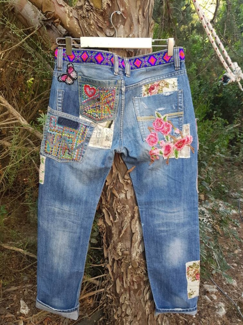 Patched Denim / Patched Jeans / Reworked Vintage Jeans With - Etsy