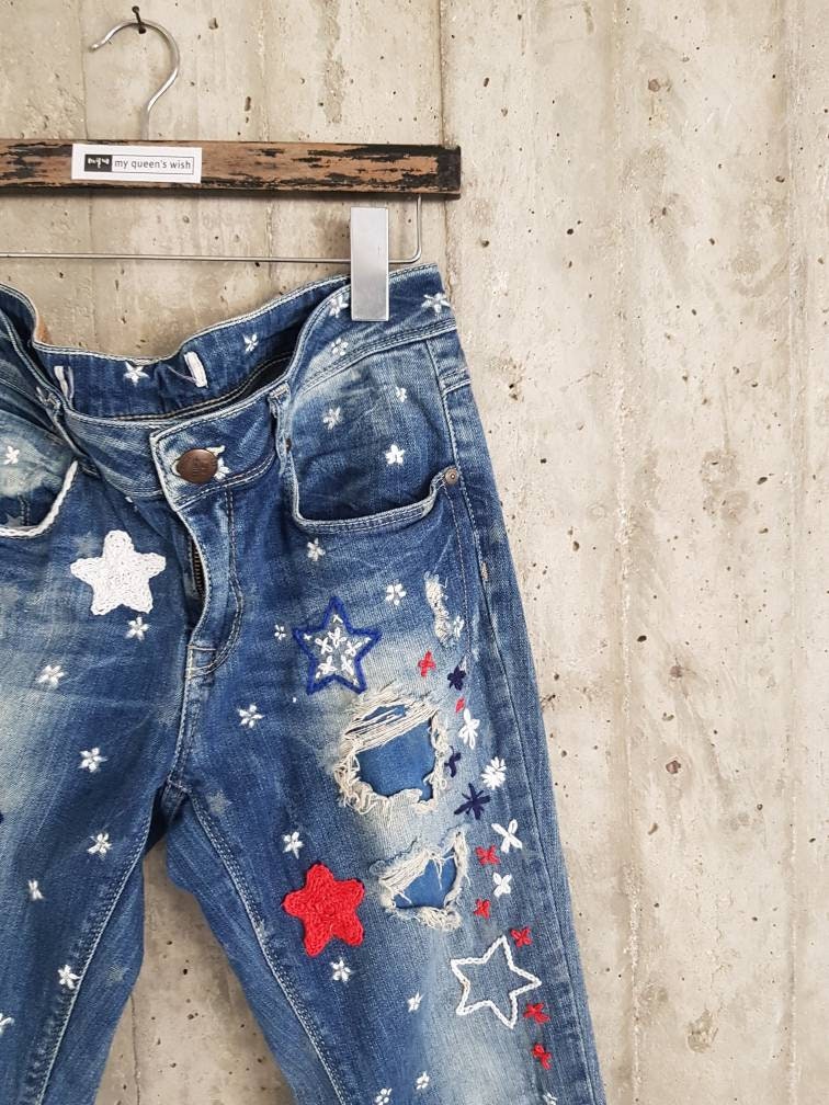 Patched Denim / Patched Jeans / Reworked Vintage Jeans With - Etsy Israel