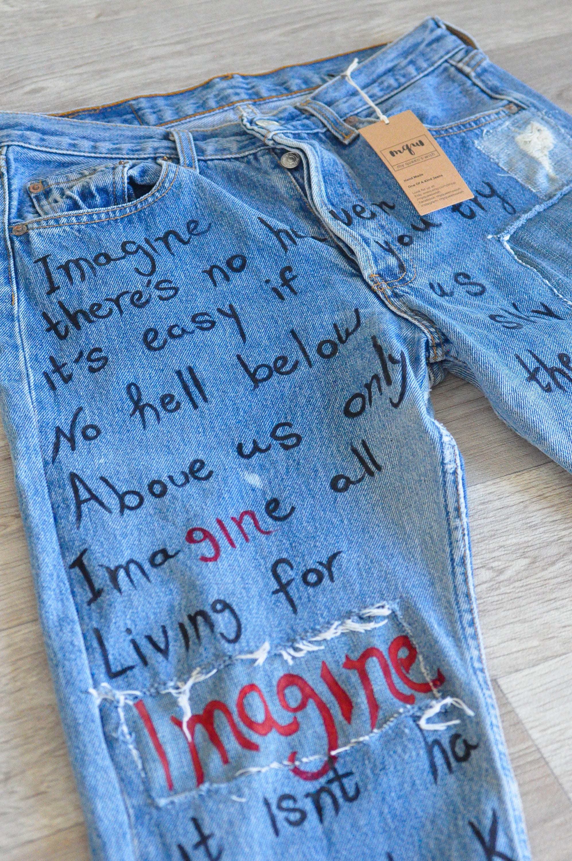 Levis 501 Hand Made Embroidery Unique Patches Painted Denim - Etsy Israel