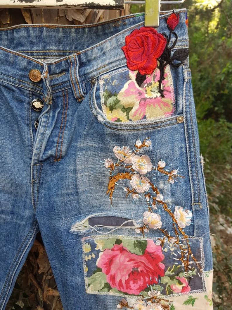 Patched Denim / Patched Jeans / Reworked Vintage Jeans With - Etsy