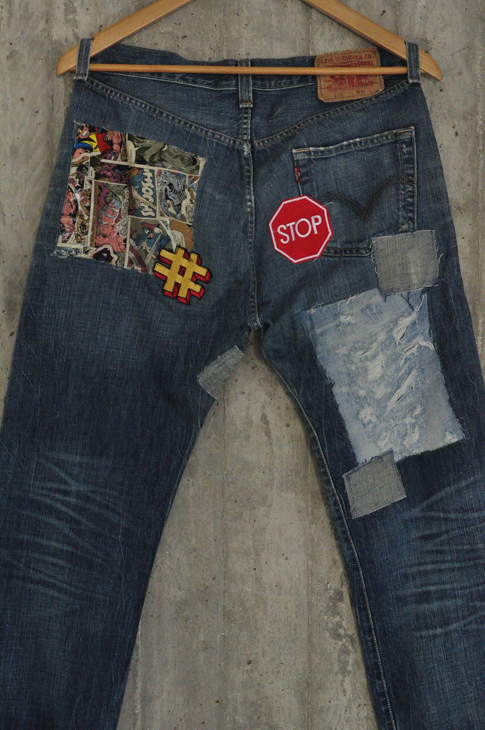 Levis 501 Hand Made Embroidery Unique Patches High Waisted Mom - Etsy
