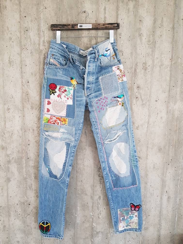 All SIZES High Waist Destroyed Boyfriend Jeans Distressed and | Etsy