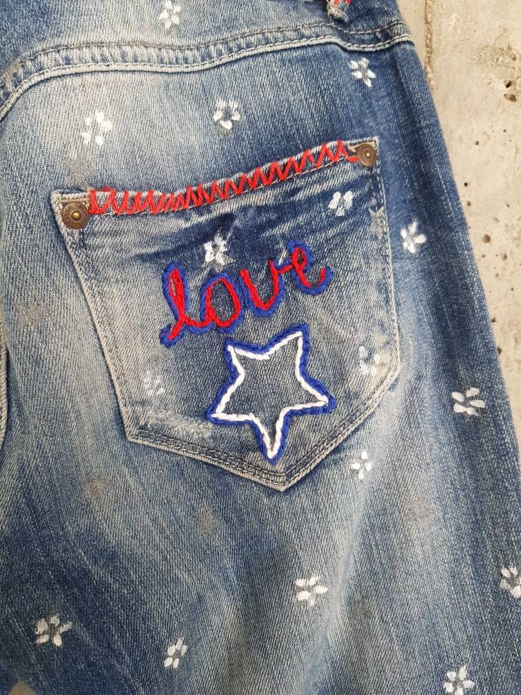 Patched Denim / Patched Jeans / Reworked Vintage Jeans With - Etsy Israel