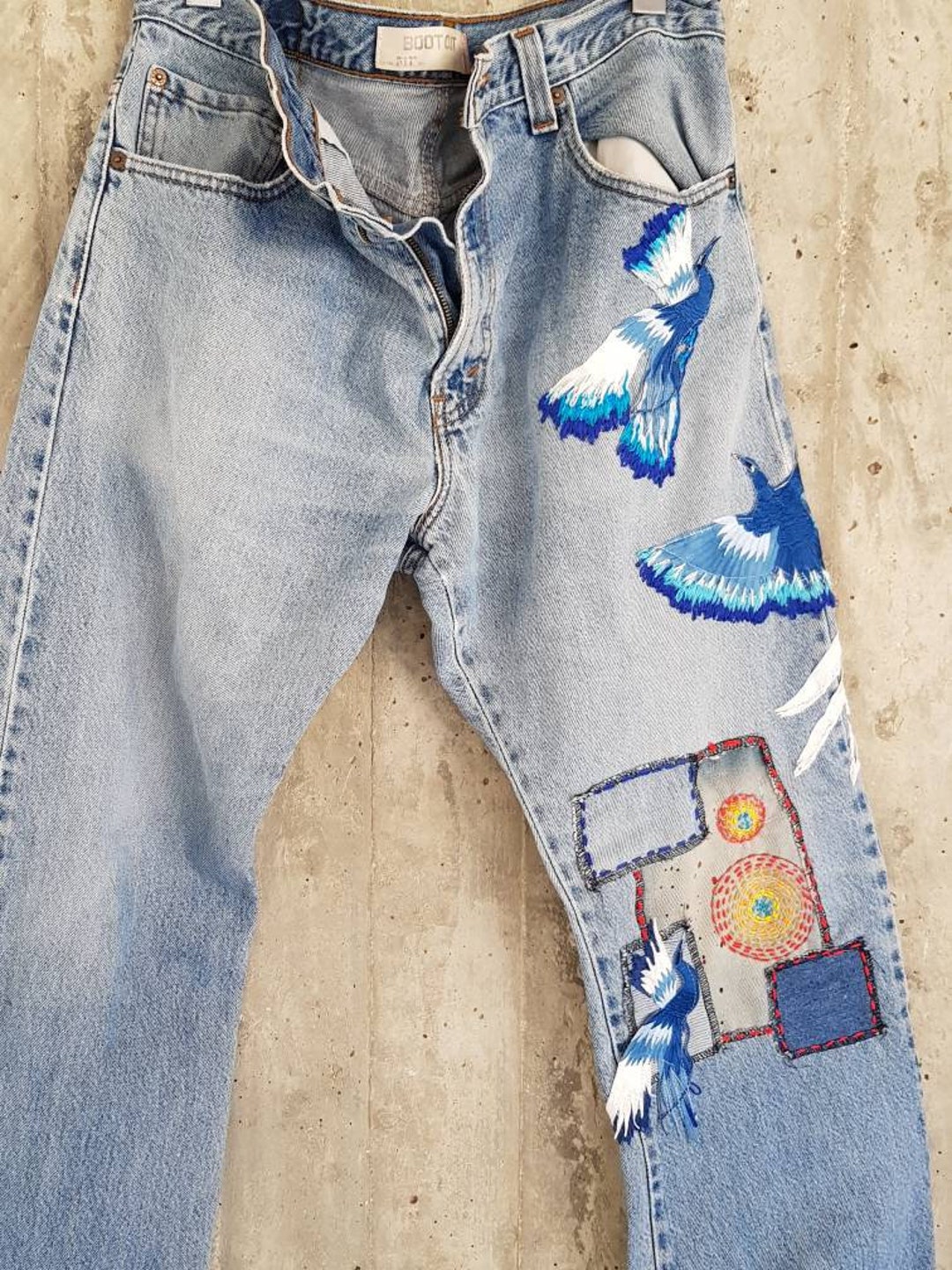 Patched Denim / Patched Jeans / Reworked Vintage Jeans With - Etsy