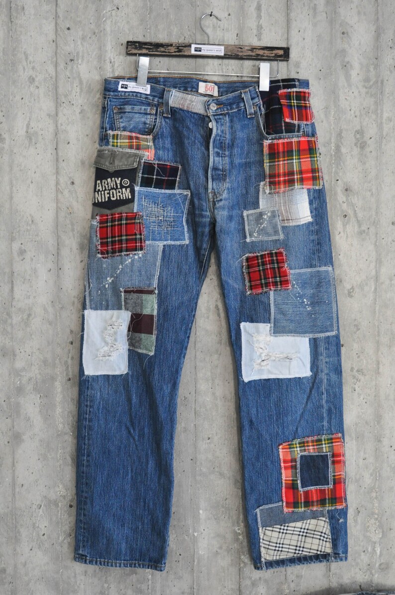 Vintage Clothing Jeans Woman patched Jeans 80s' - Etsy