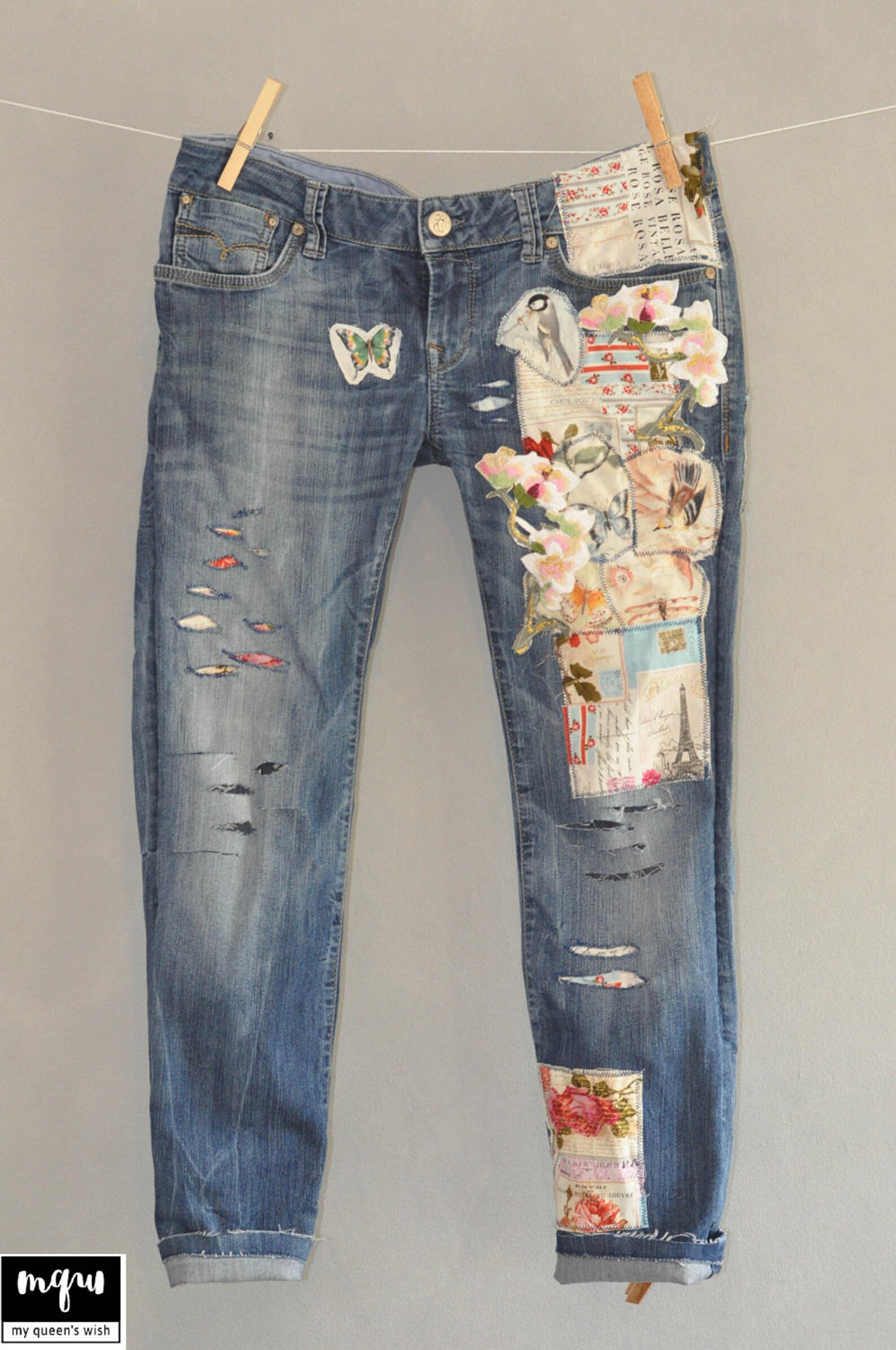 Patched Denim / Patched Jeans / Reworked Vintage Jeans With Etsy Israel