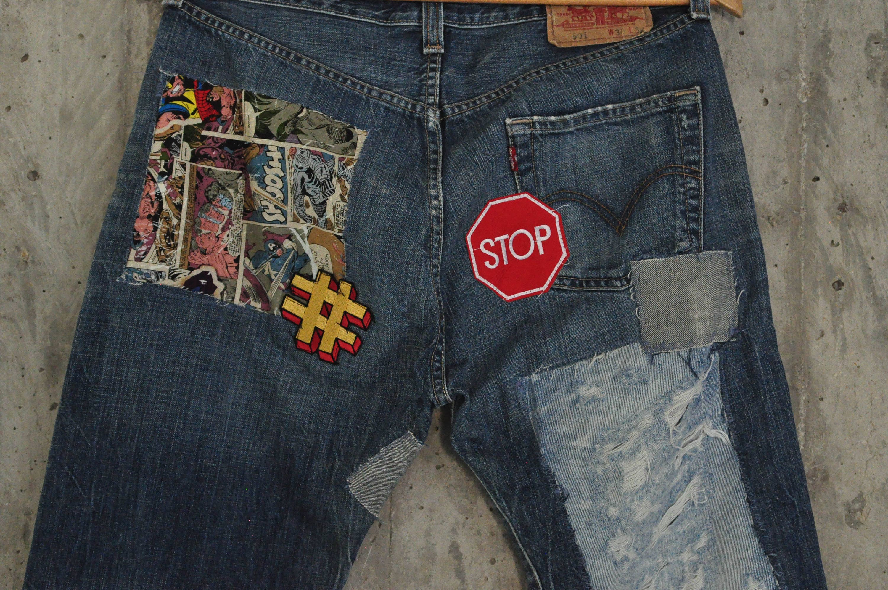 Levis 501 Hand Made Embroidery Unique Patches High Waisted Mom - Etsy