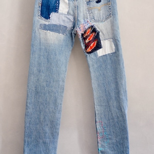 Hand Made Patched Denim Embowered Slime Jeans / Reworked - Etsy