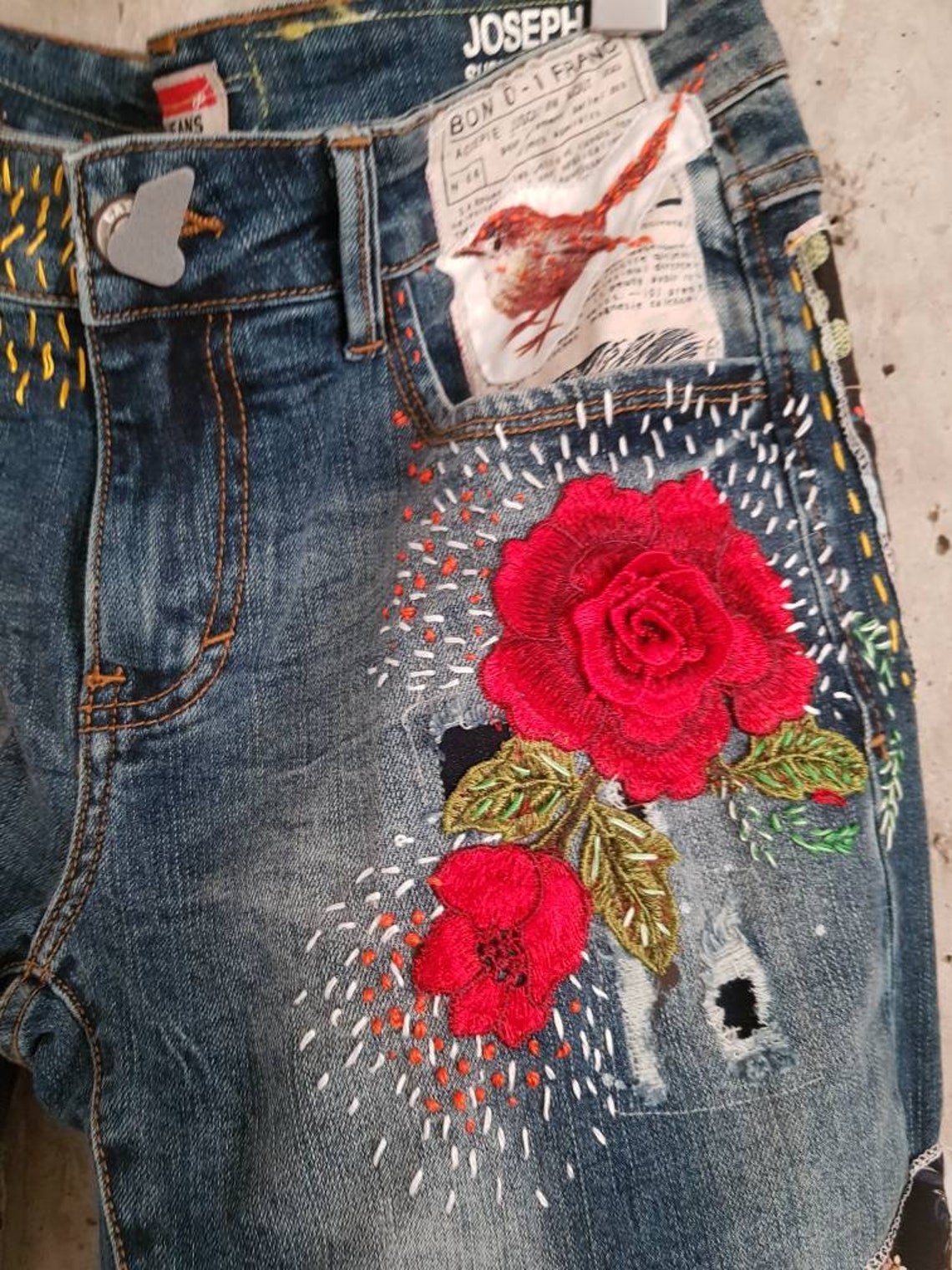 Hand made Patched Denim embowered slime Jeans / Reworked | Etsy