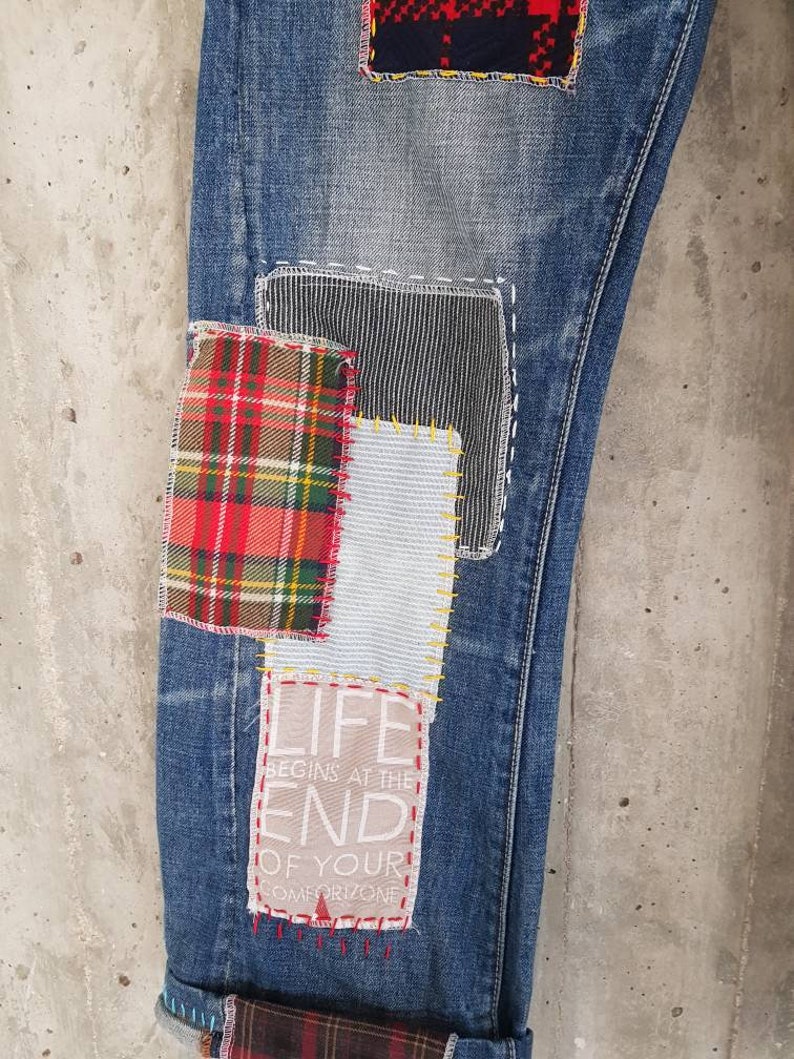 Patched Denim / Patched Jeans / Reworked Vintage Jeans With - Etsy