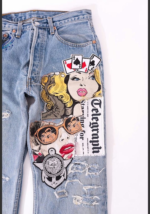 KC Designs Jeans Denim with Multi Design Jean Patches