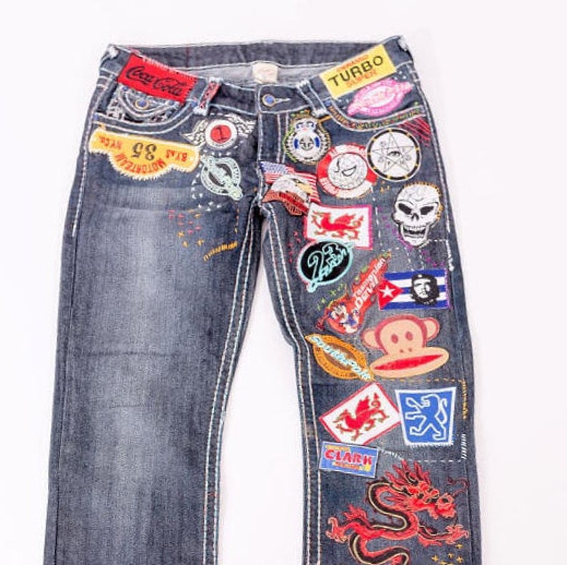 Patched Denim / Patched Jeans / Reworked Vintage Jeans / Etsy