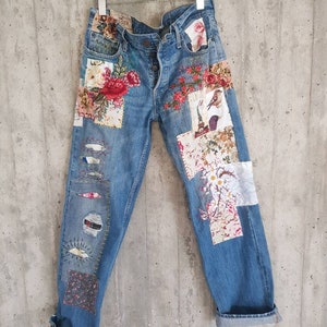 Patched Denim / Patched Jeans / Reworked Vintage Jeans With - Etsy