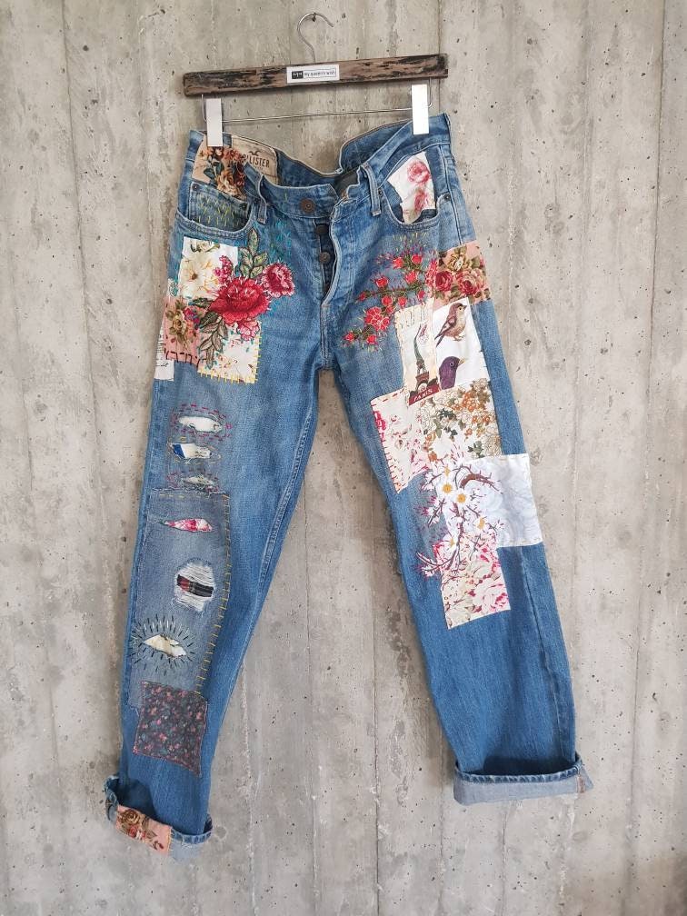 Patched Denim / Patched Jeans / Reworked Vintage Jeans With - Etsy ...