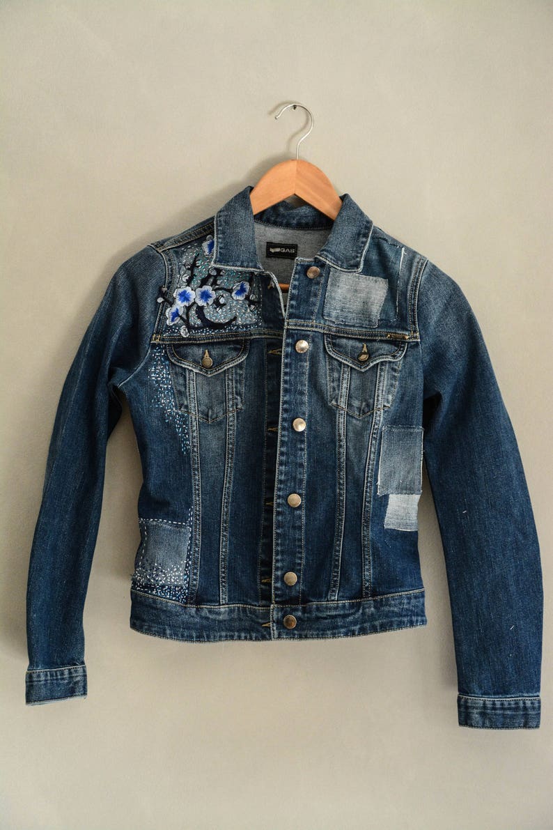 Hand Painted Jeans Jacket. Hand Made Imboridered Jacket With Etsy