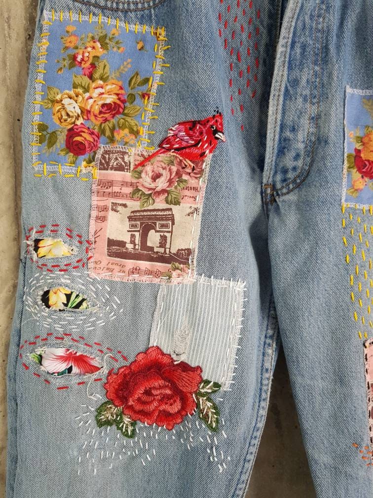 Patched Denim / Patched Jeans / Reworked Vintage Jeans With - Etsy Israel